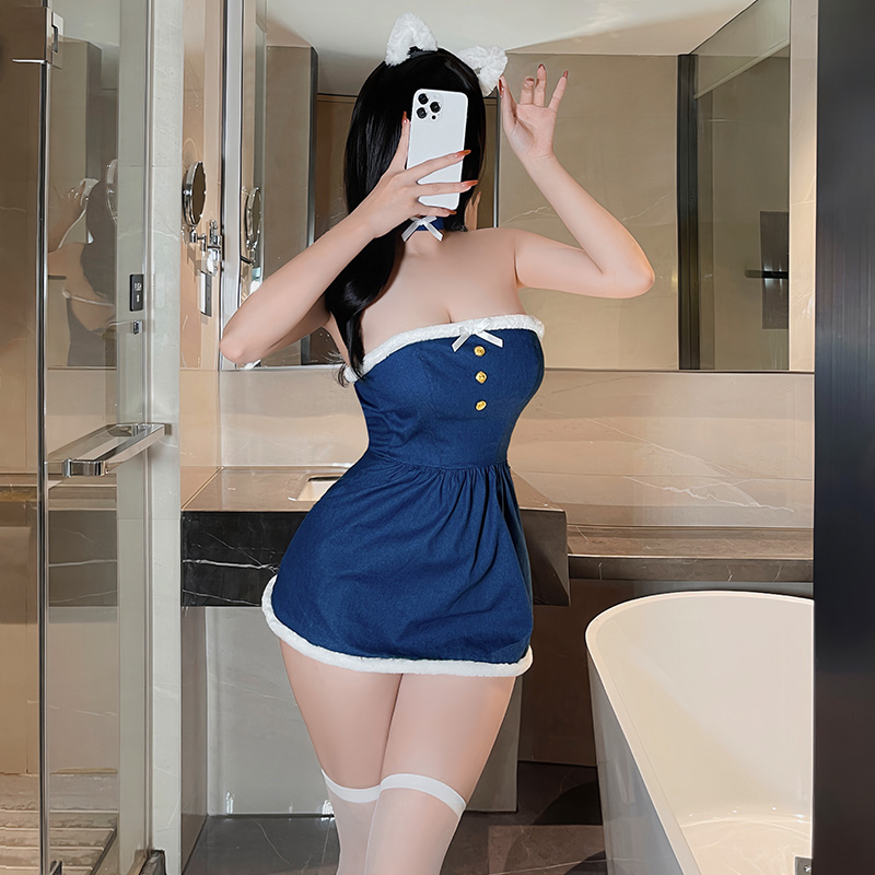 性感毛绒低胸抹胸睡裙家居服