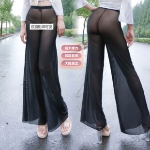 露出任务性感网纱透视阔腿裤女长裤坠感高腰心机休闲裤薄款人妻感