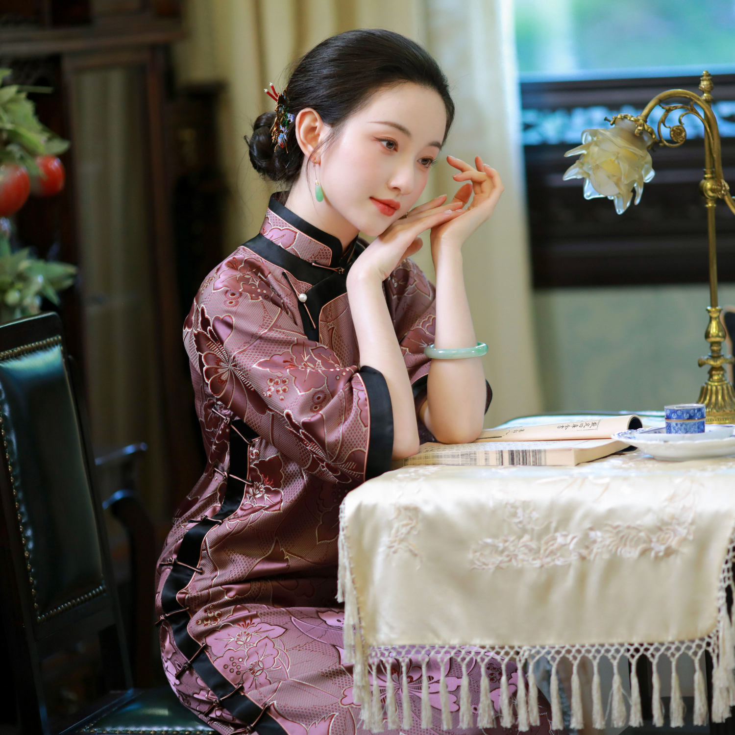 芝兰墨意丨一城风絮丨提花缎旗袍