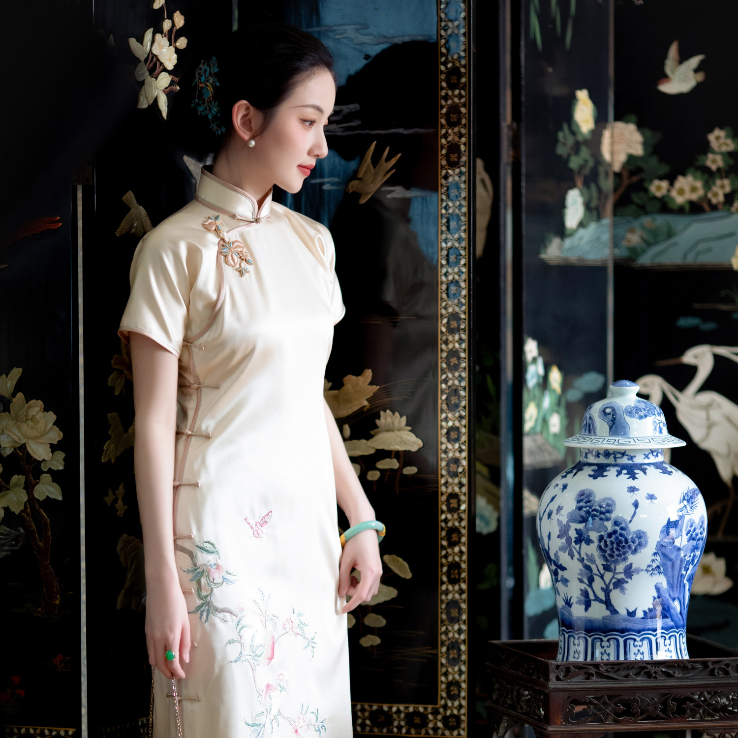 桃韵绮罗丨一城风絮丨真丝长旗袍