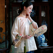 皎月拂琴 袍 真丝冠乐绉中国风大襟绣花立领原创款 一城风絮 夏季