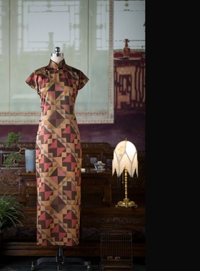 钻蕴华彩丨一城风絮丨真丝短袖印花复古民国风盘扣旗袍日常女