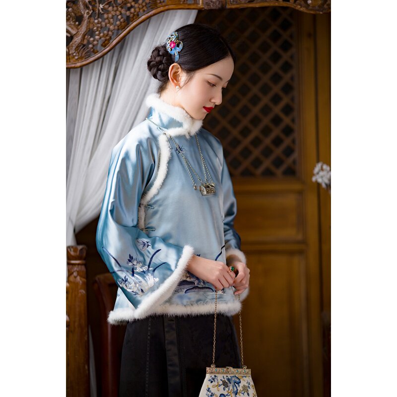 幽兰映雪丨一城风絮丨民国风日常保暖毛领中式上衣年轻夹棉袄