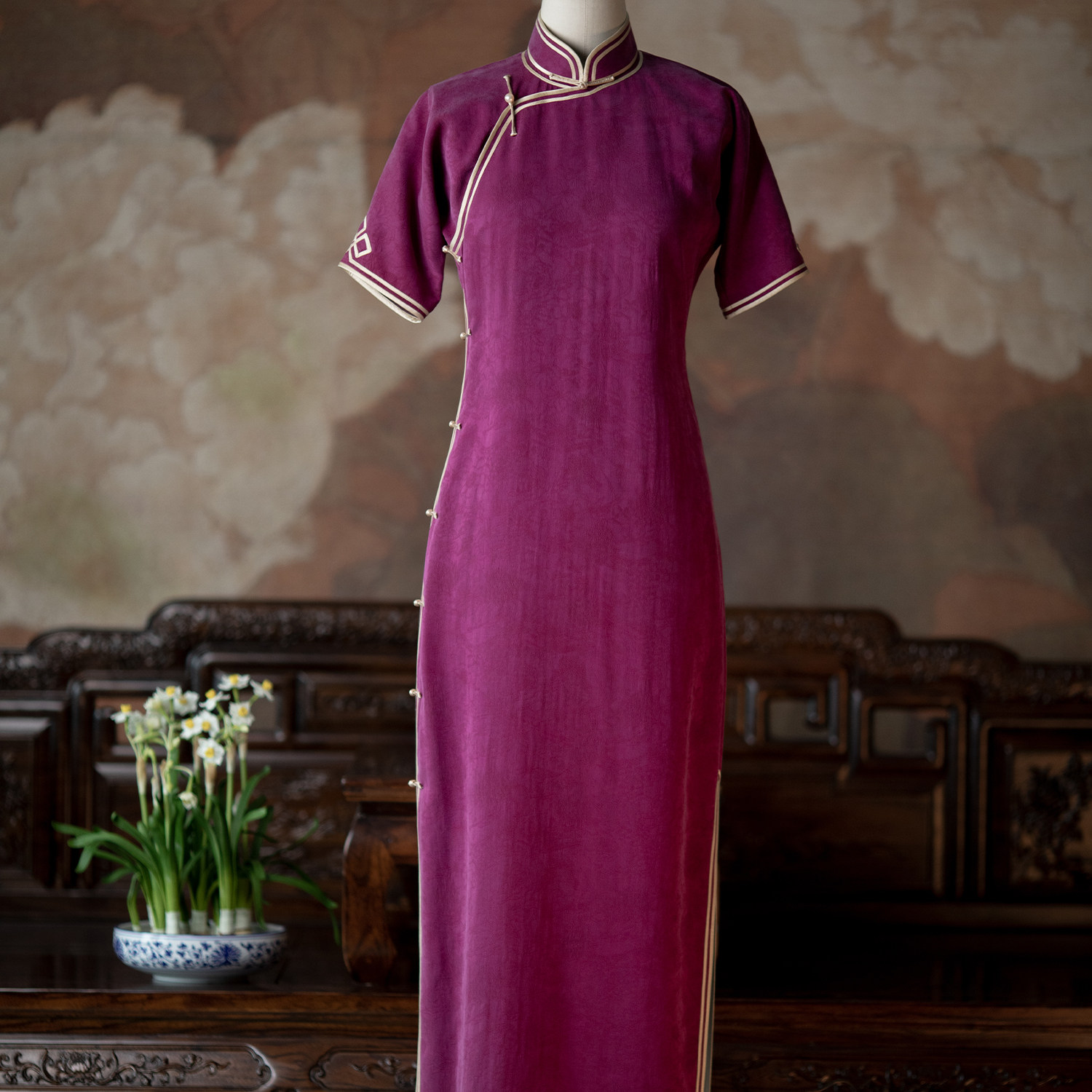 临窗记梦丨一城风絮丨春夏真丝透孔罗香云纱复古民国风一片式旗袍,女装/女士精品,旗袍,淘宝优惠券,粉丝福利购,淘宝优惠卷