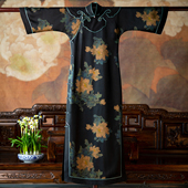 真丝香云纱复古民国风如意云头倒大袖 夜来秋月 一城风絮 旗袍女