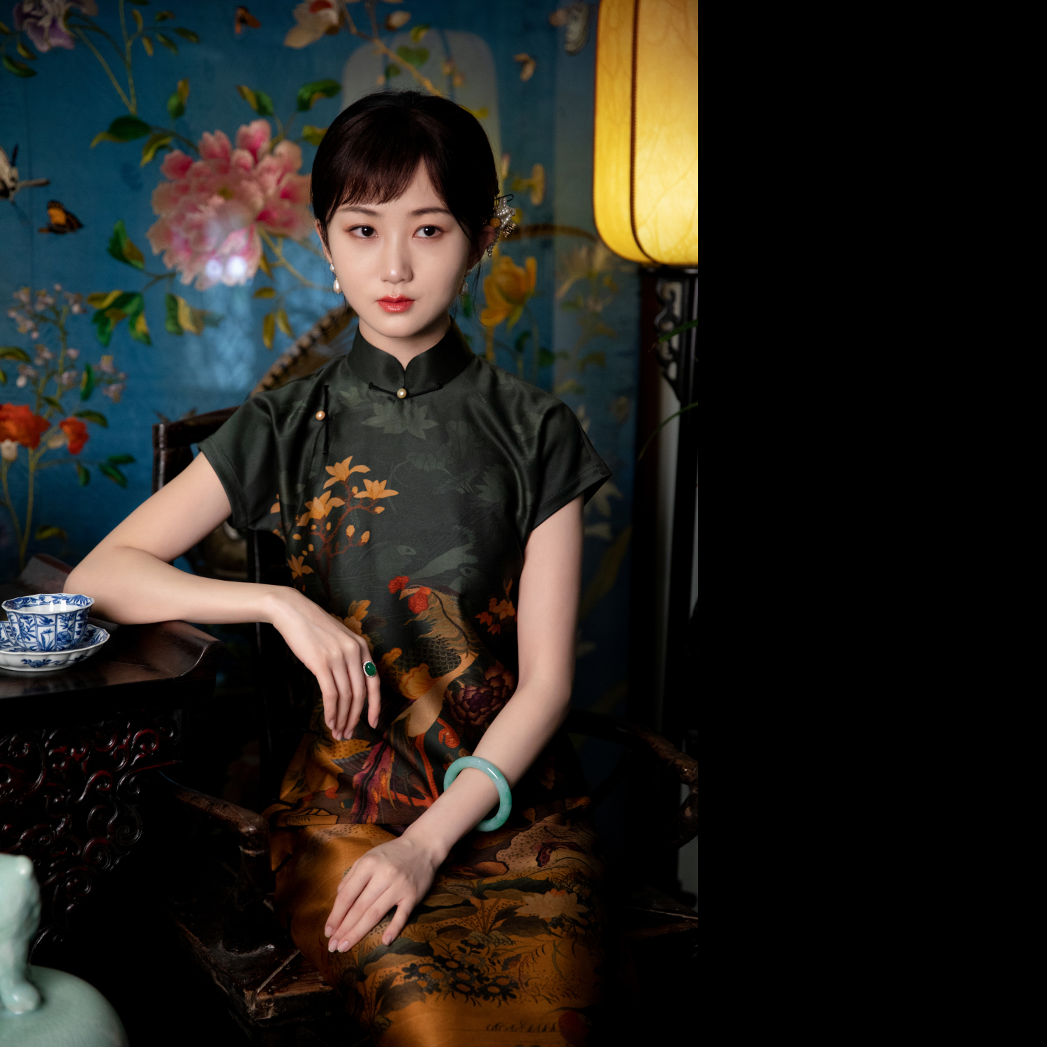 庭花栖凤丨一城风絮丨春夏真丝重缎香云纱凤凰印花立领民国风旗袍