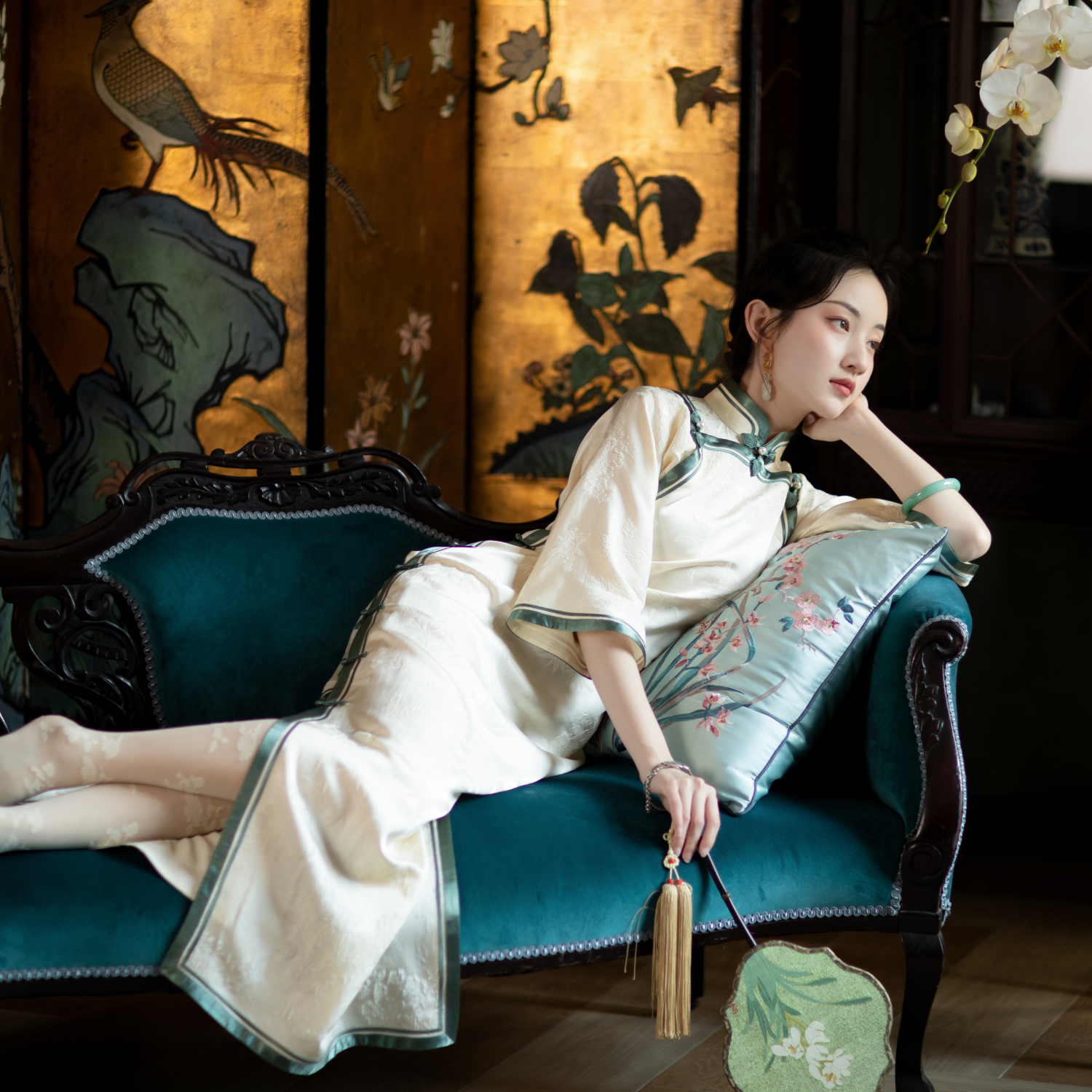 云影竹窗丨一城风絮丨春夏假两件复古民国风冠乐绉一字襟传统旗袍