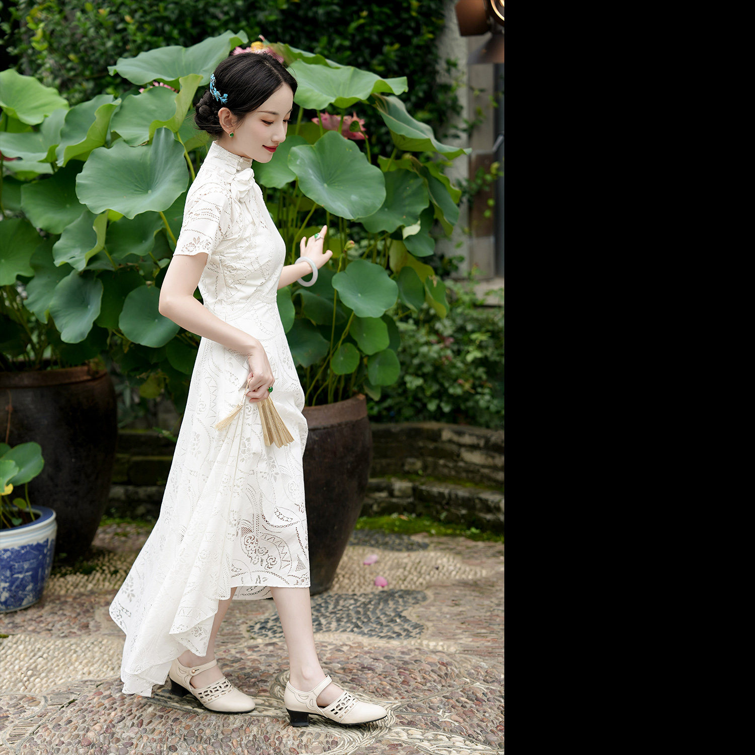 纯白如诗丨一城风絮丨春夏白色蕾丝复古民国风筒子领旗袍婚纱长裙