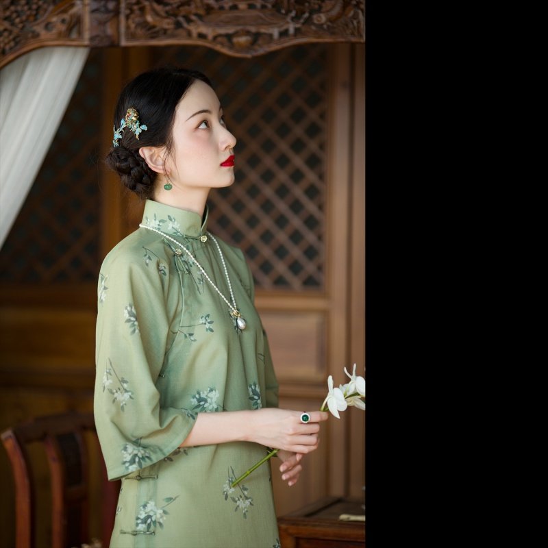 山野烂漫处丨一城风絮丨倒大袖印花复古民国风旗袍日常可穿,女装/女士精品,旗袍,淘宝优惠券,粉丝福利购,淘宝优惠卷