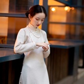 蕾丝花边修身 梨花似雪 一城风絮 百搭呢子旗袍民国复古连衣裙