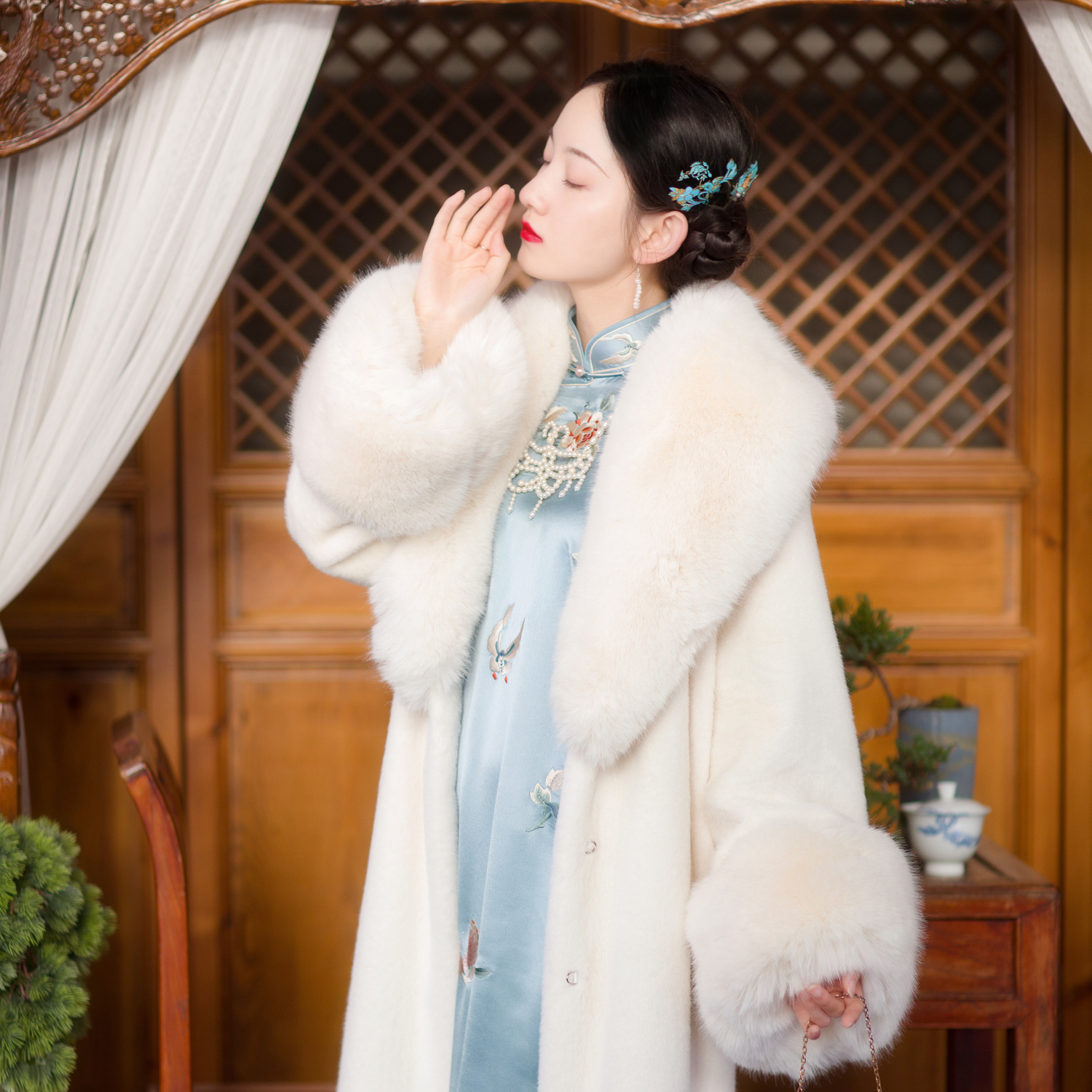 明珠皮草外套一城风絮