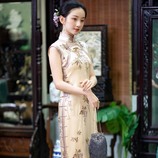 一城风絮 立领中式 夏季 修身 旗袍 真丝缎重工刺绣花无袖 紫梦凝霜