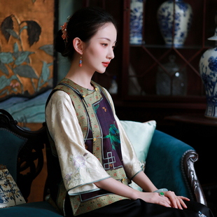 国风马甲 春秋重缎真丝香云纱复古琵琶襟中式 竹影闲庭 一城风絮