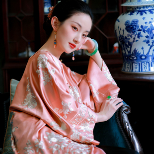 瑶台润玉丨一城风絮丨春秋真丝刺绣花粉色原创款中式上衣对襟袍褂