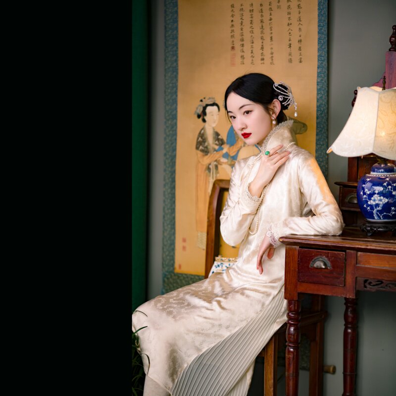 素妆迟丨一城风絮丨元宝领提花蕾丝花边复古民国风旗袍日常女