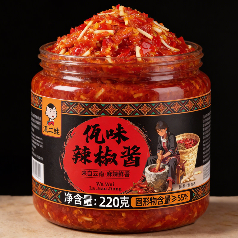 滇二娃佤味辣椒酱香辣拌饭拌面拌菜酱鲜脆辣椒酱下饭菜罐装220克,粮油调味/速食/干货/烘焙,下饭/拌饭酱/拌饭料,淘宝优惠券,粉丝福利购,淘宝优惠卷