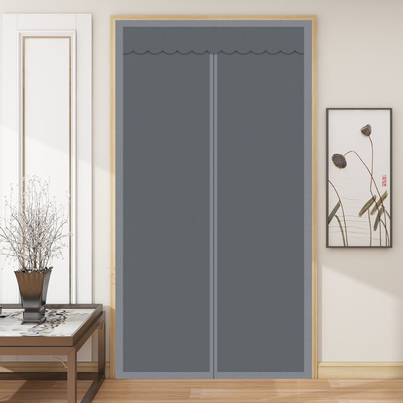 布艺遮挡隐私门帘中式简约防尘遮光空调挡风免打孔布帘卧室隔断帘