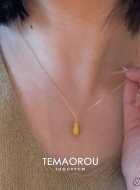 新中式复古金丝细闪工艺实心金葫芦吊坠项链女精致锁骨链配饰饰品