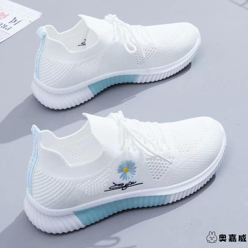 运动鞋女款2025新款夏季飞织女鞋网面透气跑步休闲韩版百搭小白鞋