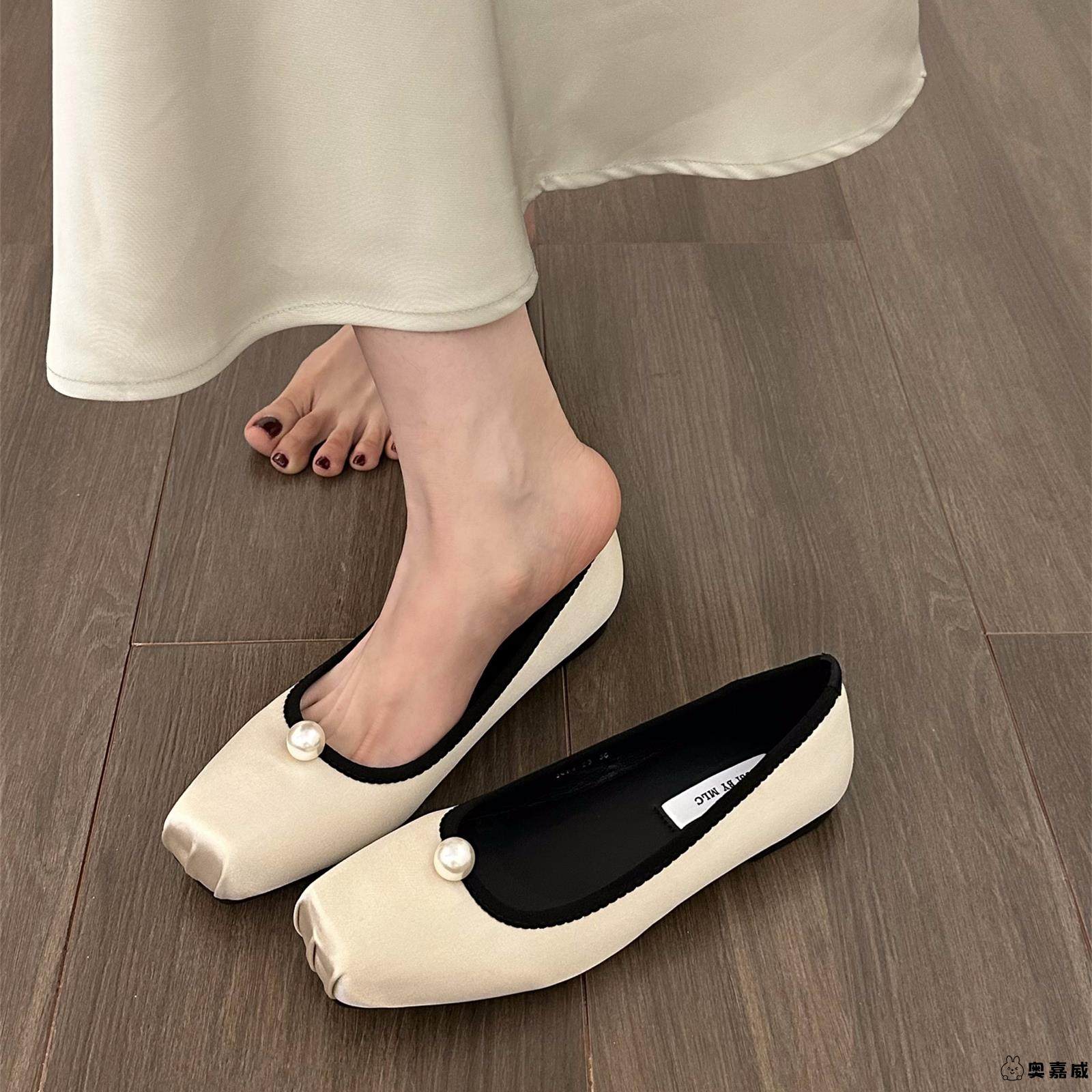 平底奶油杏色芭蕾舞单鞋女鞋子2025新款春秋季法式缎面温柔晚晚鞋,女鞋,浅口单鞋,淘宝优惠券,粉丝福利购,淘宝优惠卷