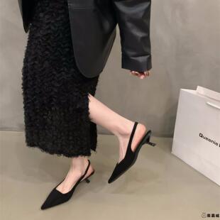复古黑色气质名媛包头凉鞋仙女鞋子2025新款春秋季配裙子高跟单鞋