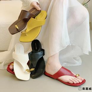 坡跟厚底红色套趾拖鞋女秋外穿2025新款度假配裙法式绝美方头凉鞋