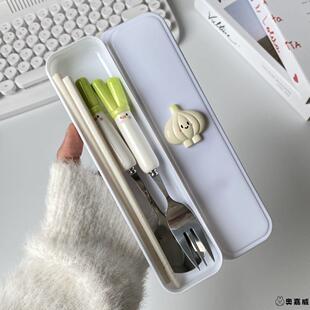 便当筷子勺子套装 上班族便携可爱叉子三件套高颜值学生儿童餐具盒