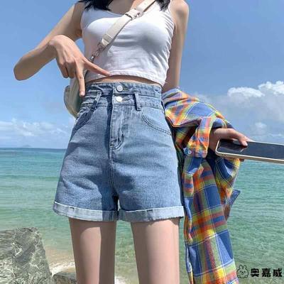 短裤女2025新款夏年季高腰牛仔黑色卷边宽松a字版外穿薄款粉色绿