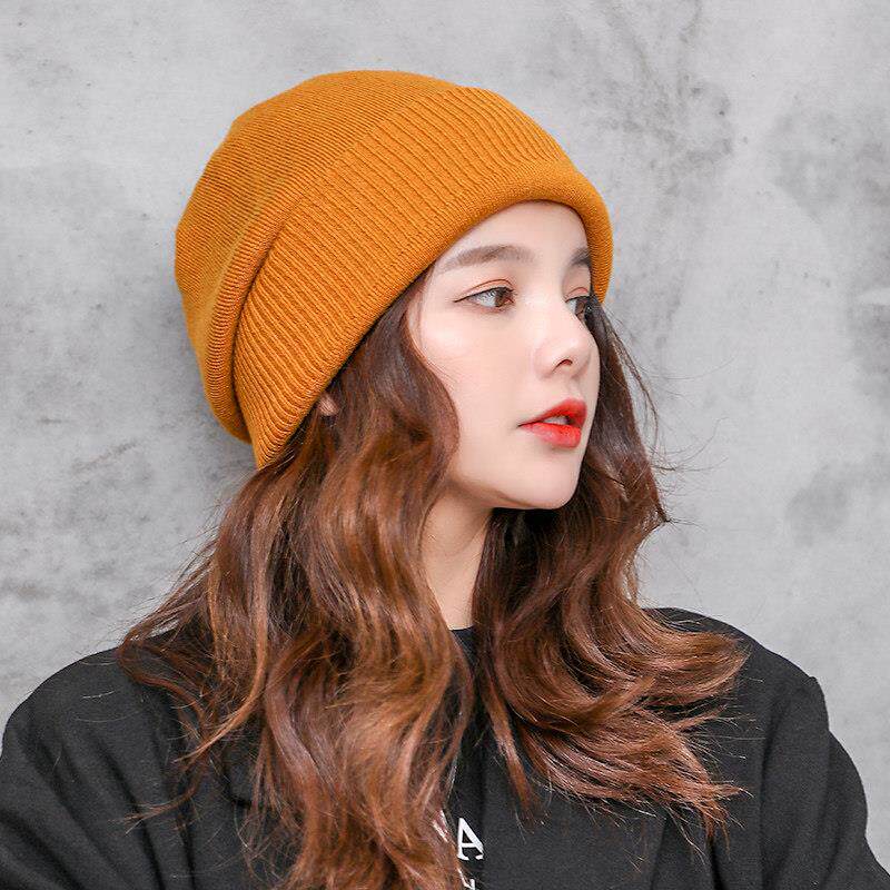 产后月子帽大头围帽子毛线帽韩版显脸小套头帽韩国百搭针织月子帽