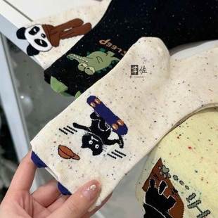 女士夏季 中筒袜ins潮百搭搞怪卡通点子纱熊猫袜 薄款 袜子2025新款