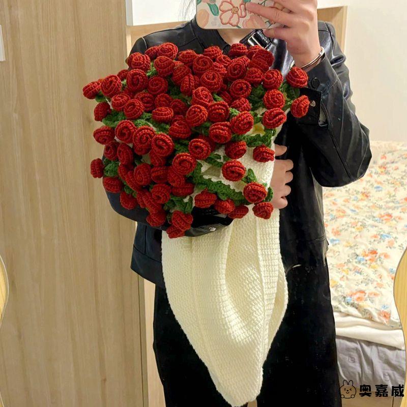 花束毛毯diy手工编织玫瑰毯子材料包针织成