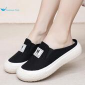 春秋季 舒适软底休闲包头布拖鞋 透气无后跟帆布鞋 女防滑老北京布鞋