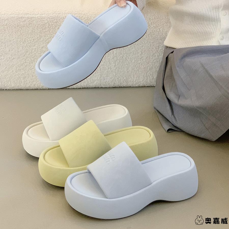 厚底增高秋天蓝色一字拖鞋女鞋子外穿2025新