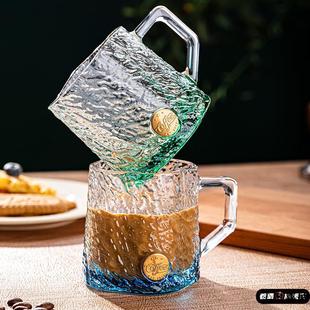 玻璃杯女高颜值玄冰杯水杯家用咖啡杯牛奶杯办公室带把透明喝水杯