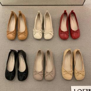 平底晚晚风配裙子小红色单鞋仙女鞋子2025新款春季低跟蝴蝶结婚鞋