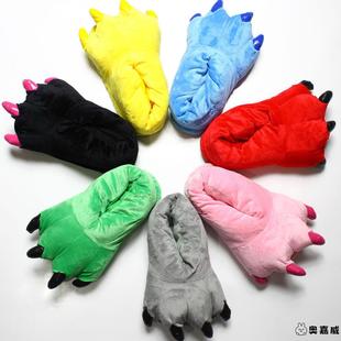 儿童多色毛绒演出服鞋子动物爪子鞋老鼠老虎小鸡鞋恐龙家居鞋包跟