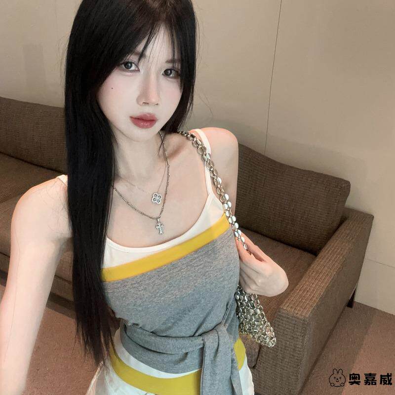 假两件吊带背心女外穿秋季泰式辣妹绑带抹胸小上衣多巴胺独特绝美