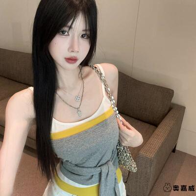 假两件吊带背心女外穿秋季泰式辣妹绑带抹胸小上衣多巴胺独特绝美