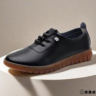 上班工作软底单鞋 妈妈黑色皮鞋 子防水防滑皮面厨房鞋 女士牛筋底鞋