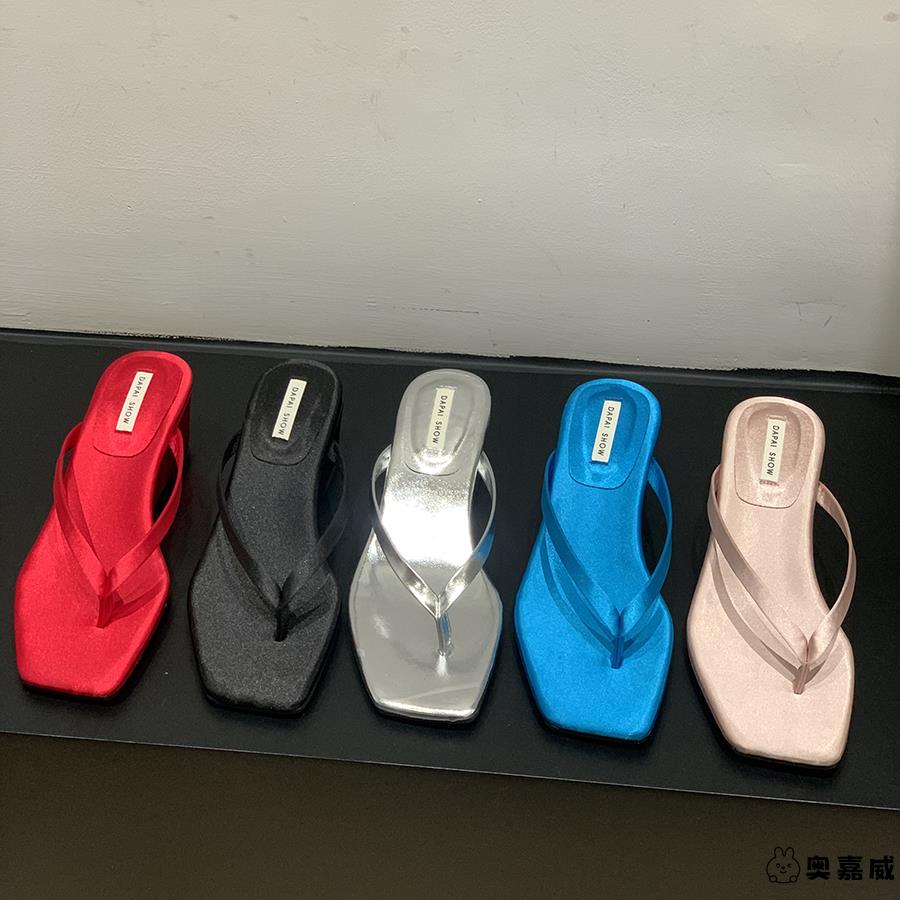 高跟鞋法式小红色夹趾人字拖鞋女秋季外穿新