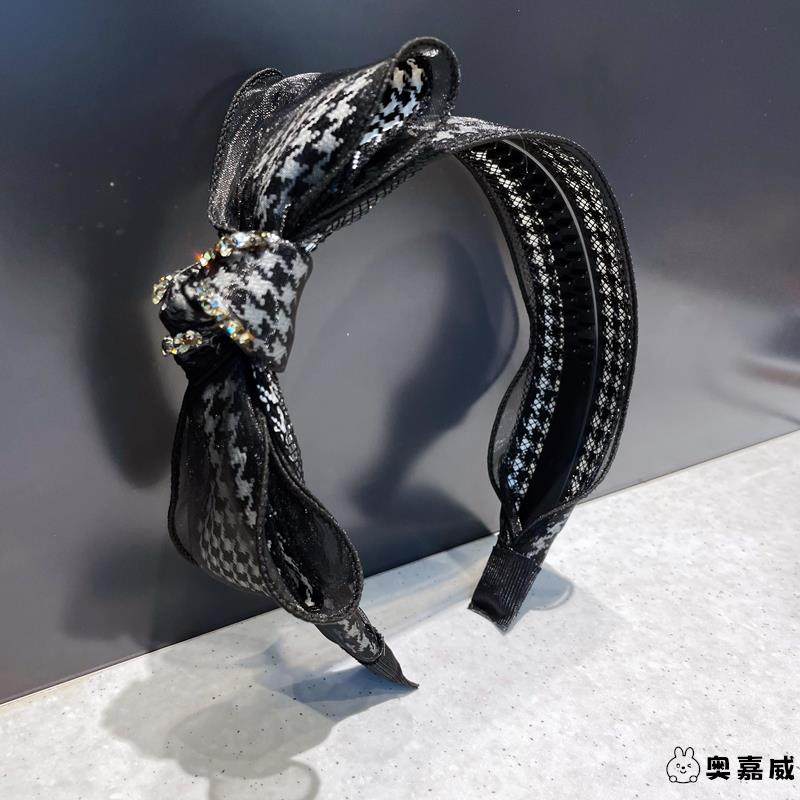 韩国ins黑色网纱千鸟格大气百搭蝴蝶结发箍 简约带齿防滑压发头箍,饰品/流行首饰/时尚饰品新,发饰,淘宝优惠券,粉丝福利购,淘宝优惠卷