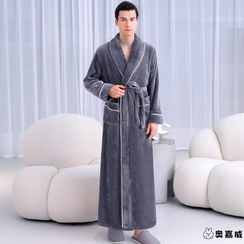 冬季男士珊瑚绒睡袍加厚睡衣长款秋加绒法兰