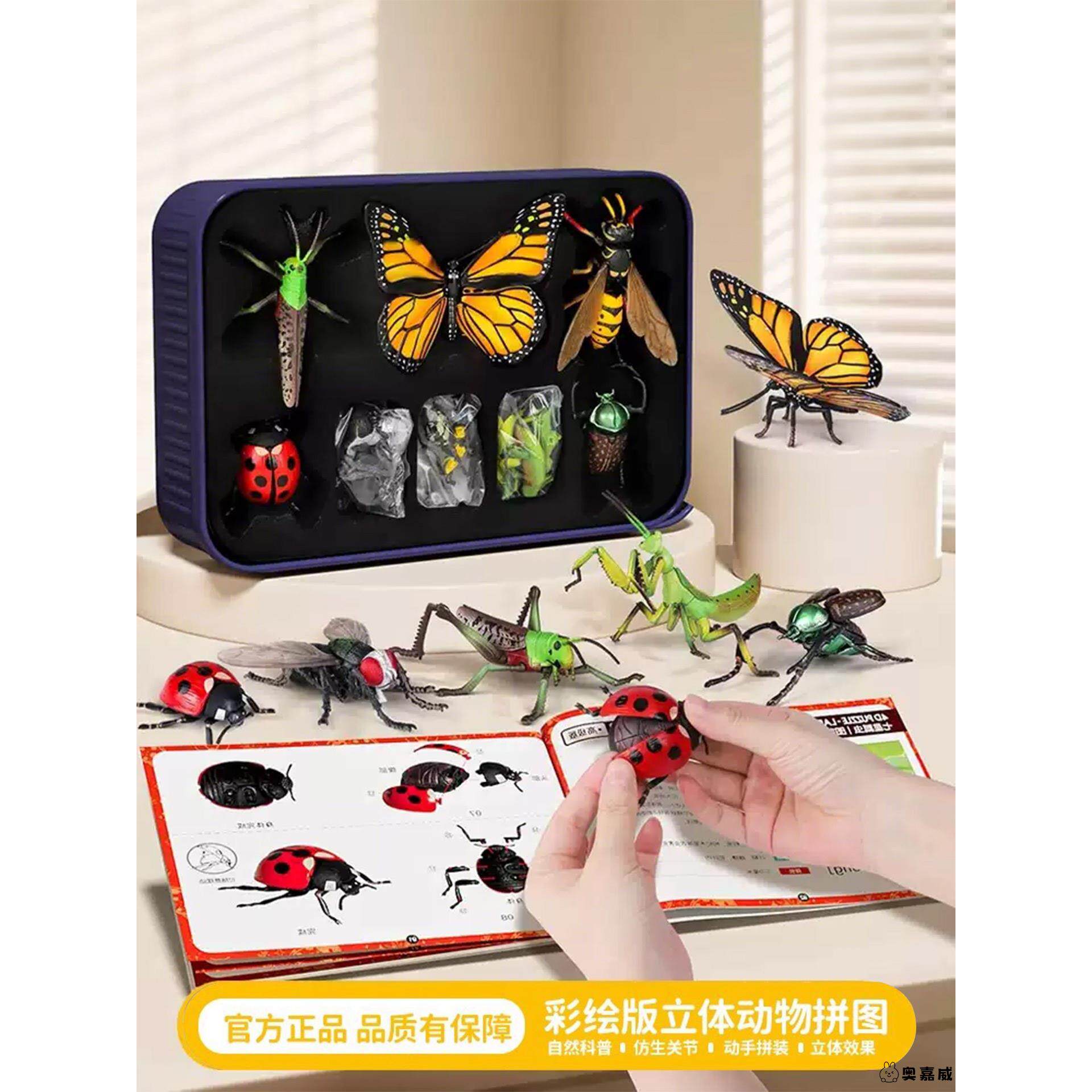 动物拼装模型4d立体昆虫积木玩具拼图儿童益智3到6岁12男孩0手工8