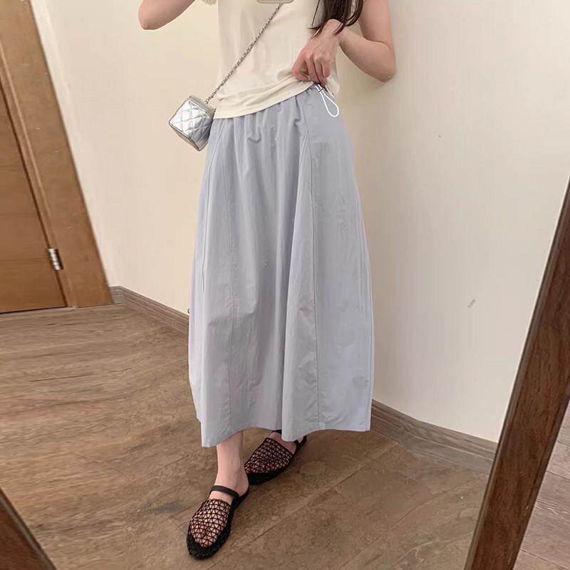 孕妇夏季薄款天丝半身裙篮色麻肌理感女春夏款高腰垂感中长款半裙