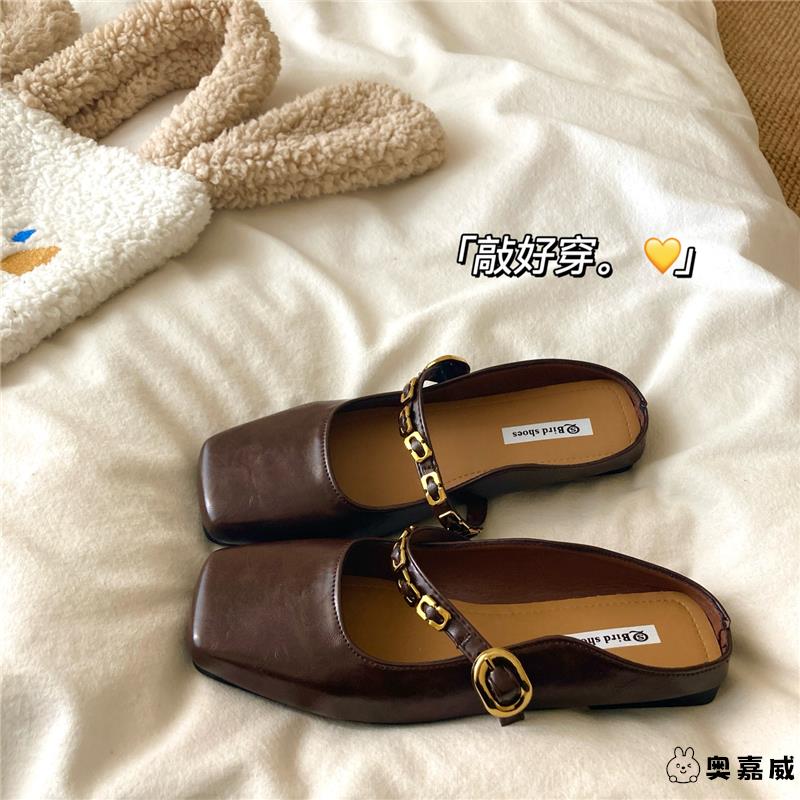 布朗尼棕~！显白高级感ins包头凉鞋女懒人一