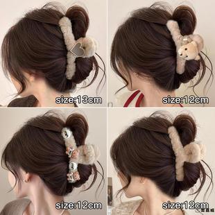 冬季后脑勺毛绒抓夹大号发夹女独特漂亮头饰秋冬发量多鲨鱼夹发卡