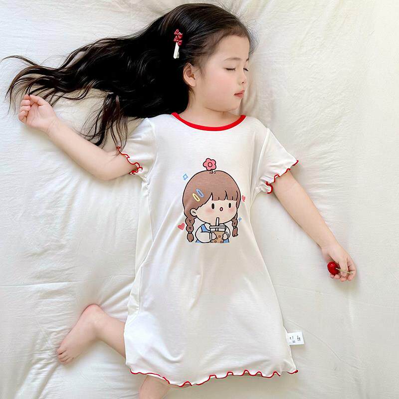 莫代尔家居服女童短袖睡裙宽松宝