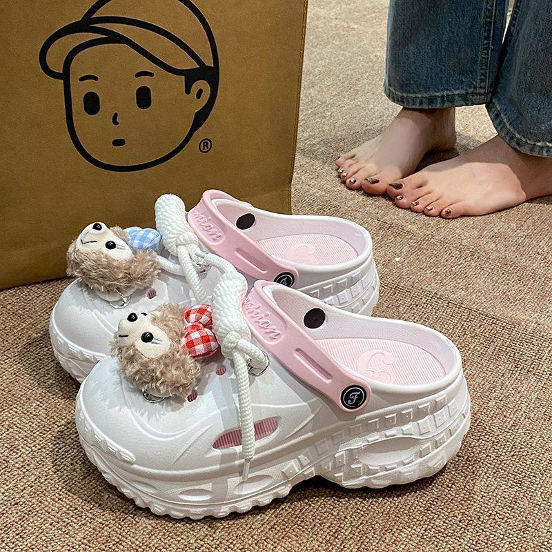 可拆卸增高EVA厚底网红双色小熊洞洞鞋女夏季防滑不臭沙滩ins凉鞋,流行男鞋,休闲拖鞋,淘宝优惠券,粉丝福利购,淘宝优惠卷