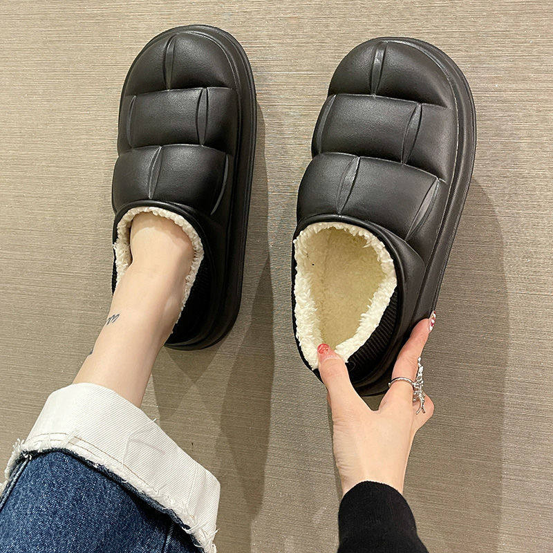 包跟情侣棉拖鞋女冬季外穿网红时尚涂鸦厚底防滑保暖加绒棉鞋男潮