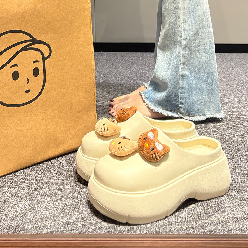 可爱卡通kt猫松糕厚底鞋女2025春季新款外穿防滑一脚蹬增高包头拖